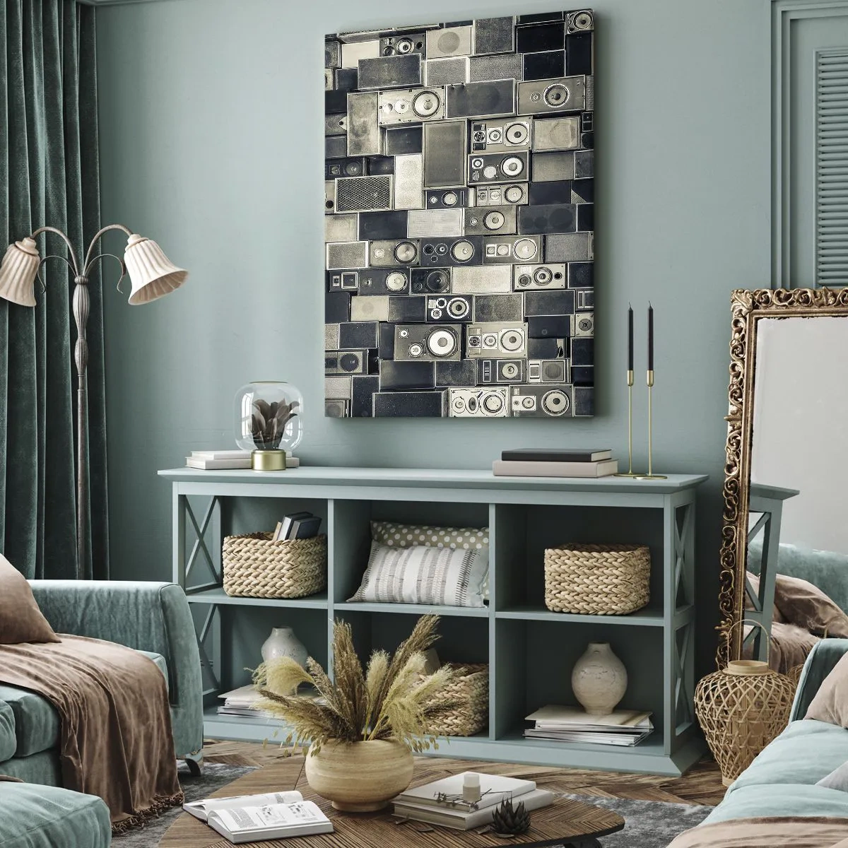 Impression sur toile - Image sur toile - Collection d'enceintes de style rétro - 50x70cm - Tout va bien - Décoration murale moderne pour le salon et la chambre ARTTOR