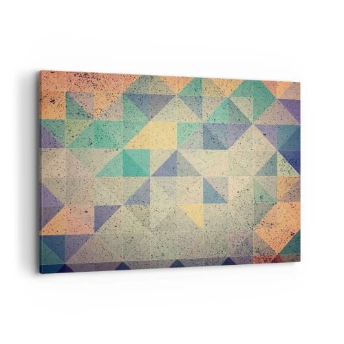 Impression sur toile - Image sur toile - Une composition colorée de triangles géométriques dans des tons pastel. - 120x80cm - République des triangles - Décoration murale moderne pour le salon et la chambre ARTTOR