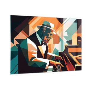 Impression sur verre - Image sur verre - Un portrait coloré d'un pianiste de style jazz - 100x70cm - C’est tout le jazz - Décoration murale moderne pour le salon et la chambre ARTTOR