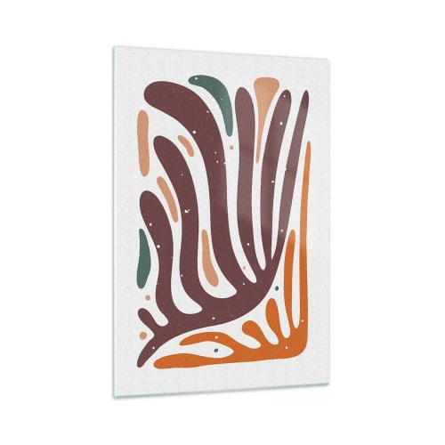 Impression sur verre - Image sur verre - Motif organique aux lignes rayonnantes dans des tons chauds - 70x100cm - Composition organique rayonnante - Décoration murale moderne pour le salon et la chambre ARTTOR
