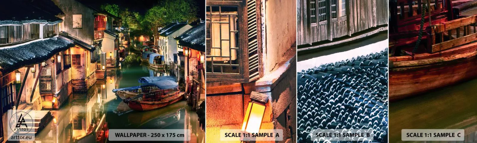 Échantillon De Papier Peint Standard Eco - Soirée dans une rue chinoise - Paysage, Ville, Asie - 100x30 cm