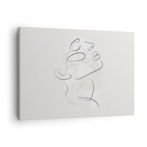 Impression sur toile - Image sur toile - Un croquis minimaliste d'un visage sur un fond clair - 70x50cm - L'esquisse d'un rêve - Décoration murale moderne pour le salon et la chambre ARTTOR