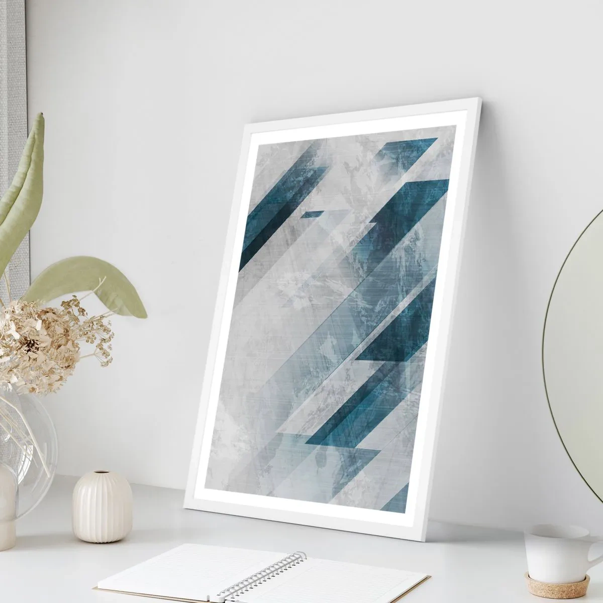 Affiche dans un cadre blanc - Poster - Composition spatiale - mouvement gris - 30x40 cm