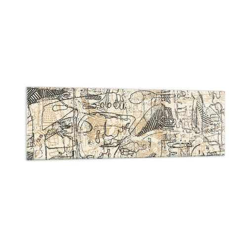 Impression sur verre - Image sur verre - Motifs abstraits et lignes sur fond beige - 160x50cm - Il attend d'être décodé - Décoration murale moderne pour le salon et la chambre ARTTOR