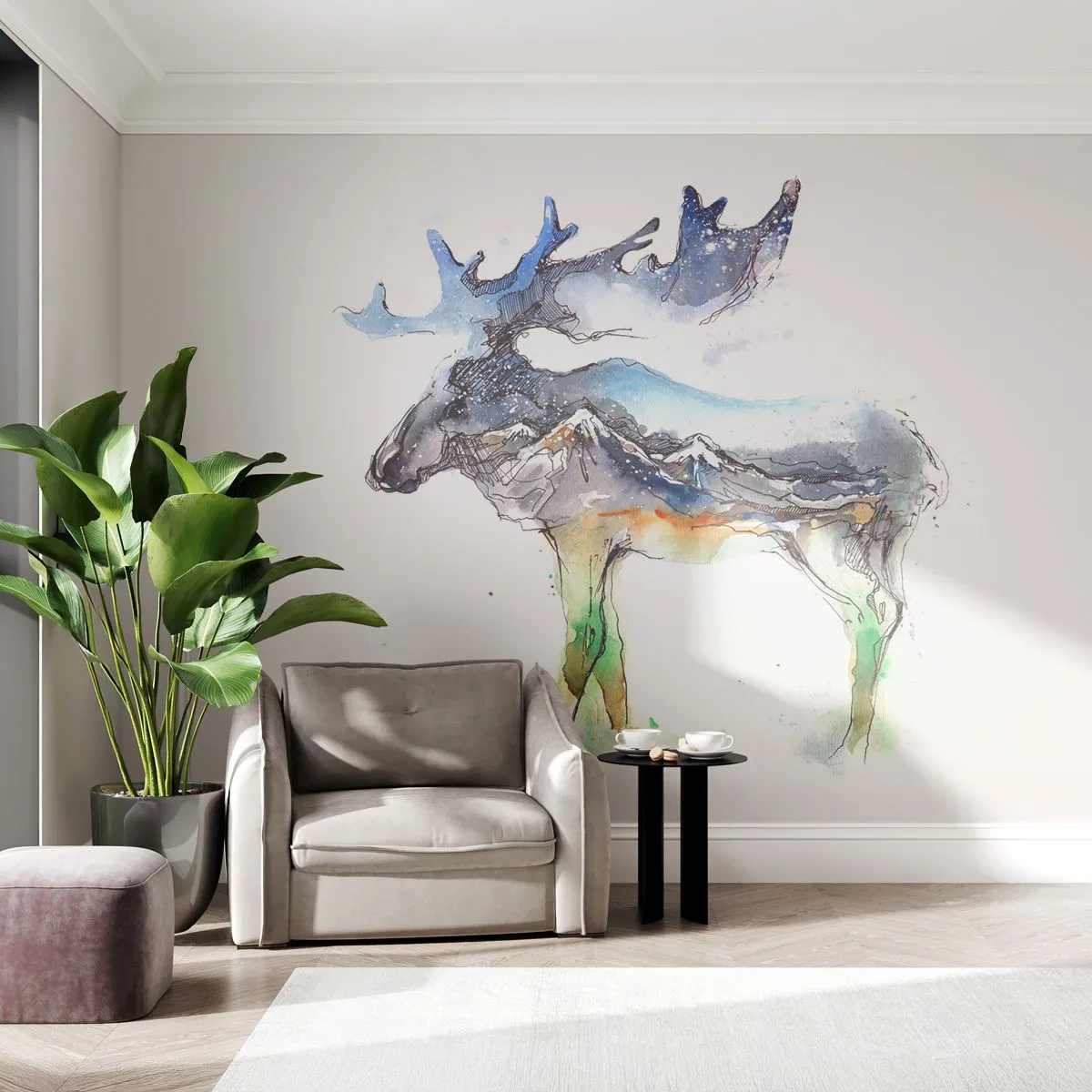 Papier Peint Autocollant Deluxe Sticker - Le héros d'un conte d'hiver - Abstraction, Élan, Montagnes - 250x175 cm