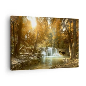 Impression sur toile - Image sur toile - Paysage d'automne avec une cascade - 70x50cm - Cascade du parc - Décoration murale moderne pour le salon et la chambre ARTTOR