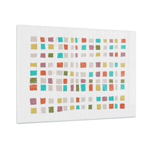 Impression sur verre - Image sur verre - Mosaïque colorée de carrés sur fond blanc dans un style abstrait - 100x70cm - Jeu inconnu - Décoration murale moderne pour le salon et la chambre ARTTOR