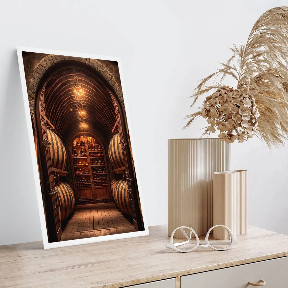 Affiche - Poster - Cave à vin élégante avec fûts en bois - 50x70cm - Cave climatisée - Décoration murale moderne pour le salon et la chambre ARTTOR