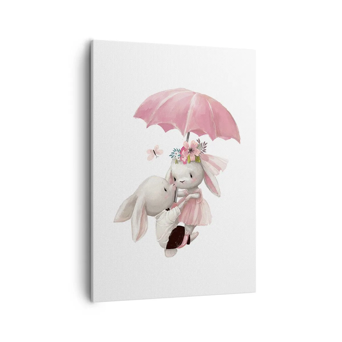 Impression sur toile - Image sur toile - Des lapins mignons sous un parapluie rose - 50x70cm - C'est ça l'amour - Décoration murale moderne pour le salon et la chambre ARTTOR