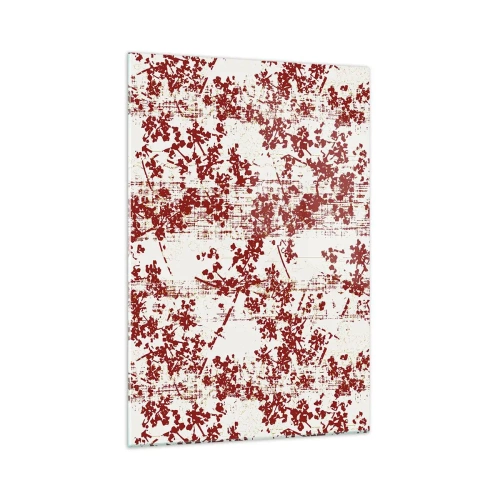 Impression sur verre - Image sur verre - Fleurs rouges sur fond blanc dans un style artistique - 70x100cm - Comme un calicot ancien - Décoration murale moderne pour le salon et la chambre ARTTOR