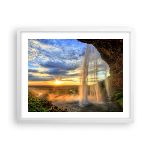 Affiche dans un cadre blanc - Poster - Le monde derrière un voile de gouttes - 50x40 cm