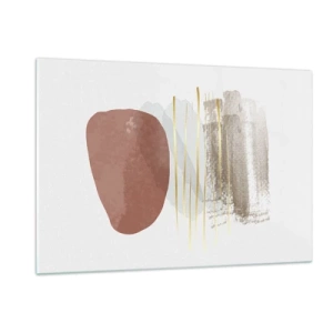 Impression sur verre - Image sur verre - Abstraction minimaliste aux formes beiges et brunes - 120x80cm - Colonnade abstraite - Décoration murale moderne pour le salon et la chambre ARTTOR