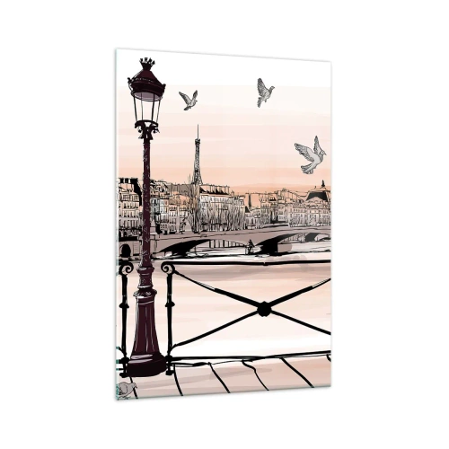 Impression sur verre - Image sur verre - Vue parisienne avec une lanterne et un pont - 70x100cm - Sur les toits de Paris - Décoration murale moderne pour le salon et la chambre ARTTOR