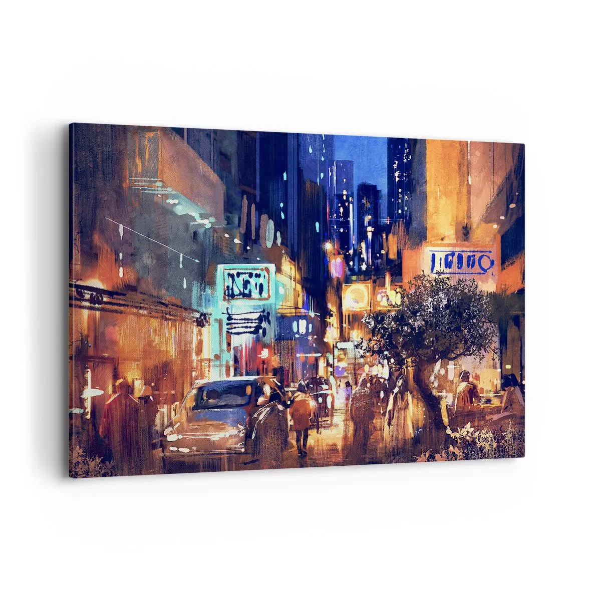 Impression sur toile - Image sur toile - Paysage urbain du soir dans le style impressionniste - 120x80cm - Et la ville ne dort pas - Décoration murale moderne pour le salon et la chambre ARTTOR