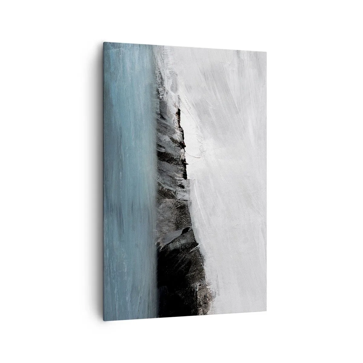 Impression sur toile - Image sur toile - Paysage abstrait avec de l'eau et un rivage rocheux - 80x120cm - Eau – terre : choc des éléments - Décoration murale moderne pour le salon et la chambre ARTTOR