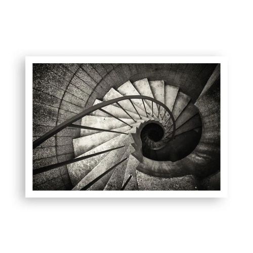 Affiche - Poster - Escalier en colimaçon noir et blanc de style moderne - 100x70cm - En haut des escaliers, en bas des escaliers - Décoration murale moderne pour le salon et la chambre ARTTOR