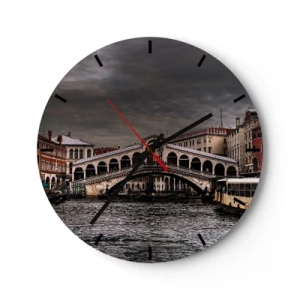 Horloge murale - Pendule murale - Le pont du Rialto à Venise sous un ciel nuageux - 30x30cm - Promesse d'une soirée vénitienne - Décoration murale moderne pour le salon, la cuisine et la chambre ARTTOR