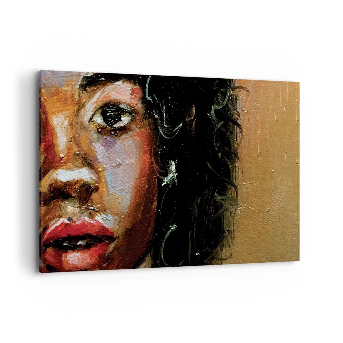 Impression sur toile - Image sur toile - Un portrait expressif d'une femme aux couleurs intenses. - 120x80cm - Noir et brillant - Décoration murale moderne pour le salon et la chambre ARTTOR