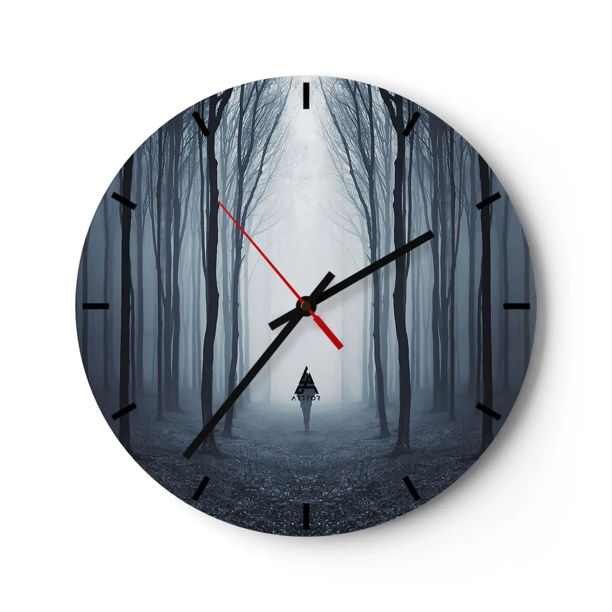 Horloge murale - Pendule murale - Une forêt sombre dans le brouillard avec une silhouette mystérieuse - 30x30cm - Tout est simple et clair - Décoration murale moderne pour le salon, la cuisine et la chambre ARTTOR