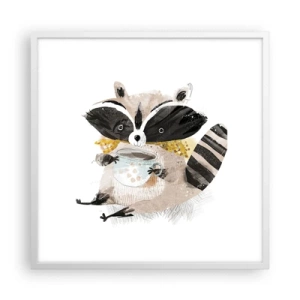 Affiche dans un cadre blanc - Poster - Mon ami le raton laveur - 60x60 cm