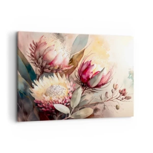 Impression sur toile - Image sur toile - Fleurs de Protea aux tons pastel délicats - 100x70cm - De profil et de face - Décoration murale moderne pour le salon et la chambre ARTTOR