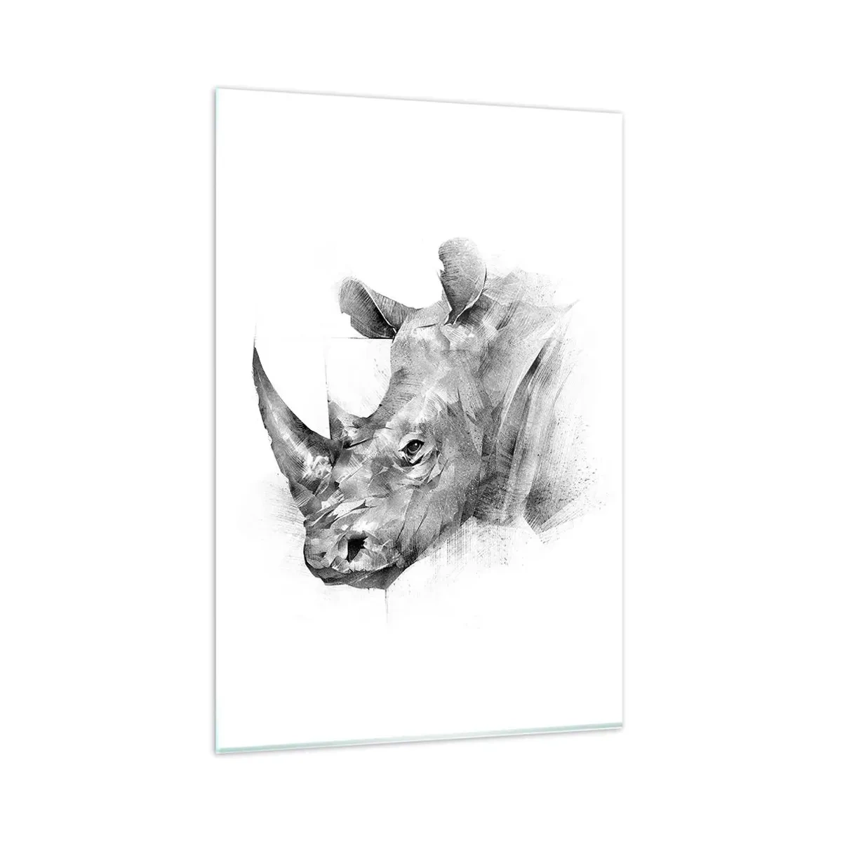 Impression sur verre - Image sur verre - Portrait artistique d'un rhinocéros en noir et blanc - 80x120cm - Potrait africain - Décoration murale moderne pour le salon et la chambre ARTTOR