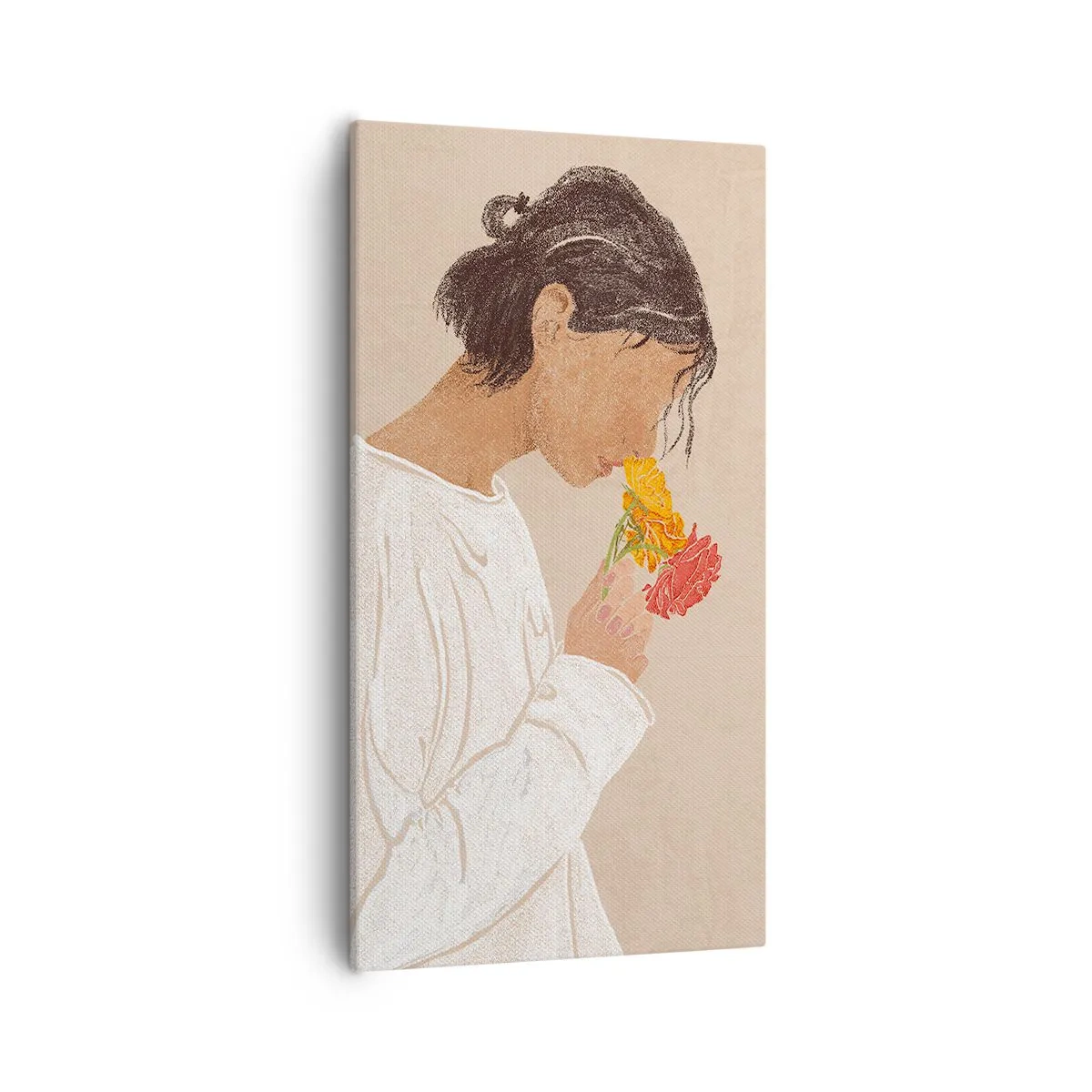 Impression sur toile - Image sur toile - Fille et fleurs - 55x100 cm