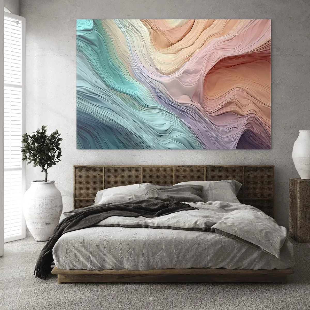 Impression sur verre - Image sur verre - Une abstraction colorée ressemblant à des vagues et des rochers - 70x50cm - Vague arc-en-ciel - Décoration murale moderne pour le salon et la chambre ARTTOR