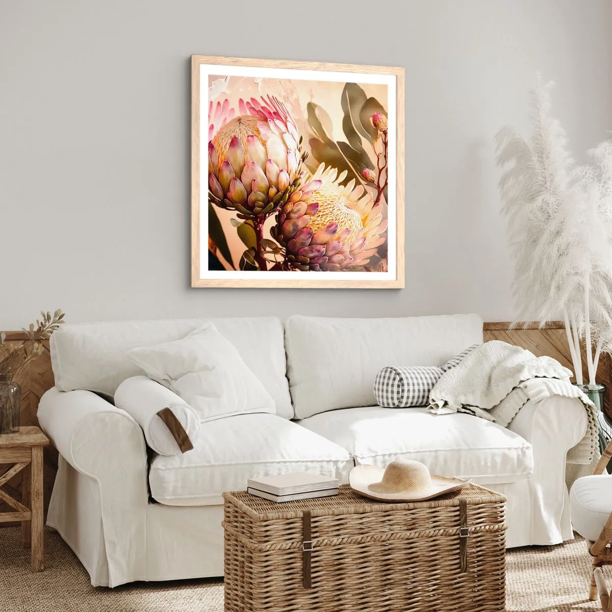 Affiche dans un chêne clair - Poster - Tendrement embrassé - 50x50 cm