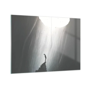 Impression sur verre - Image sur verre - Un homme debout dans l'obscurité au pied d'une sortie lumineuse au-dessus d'un abîme - 70x50cm - Il y a toujours une issue - Décoration murale moderne pour le salon et la chambre ARTTOR
