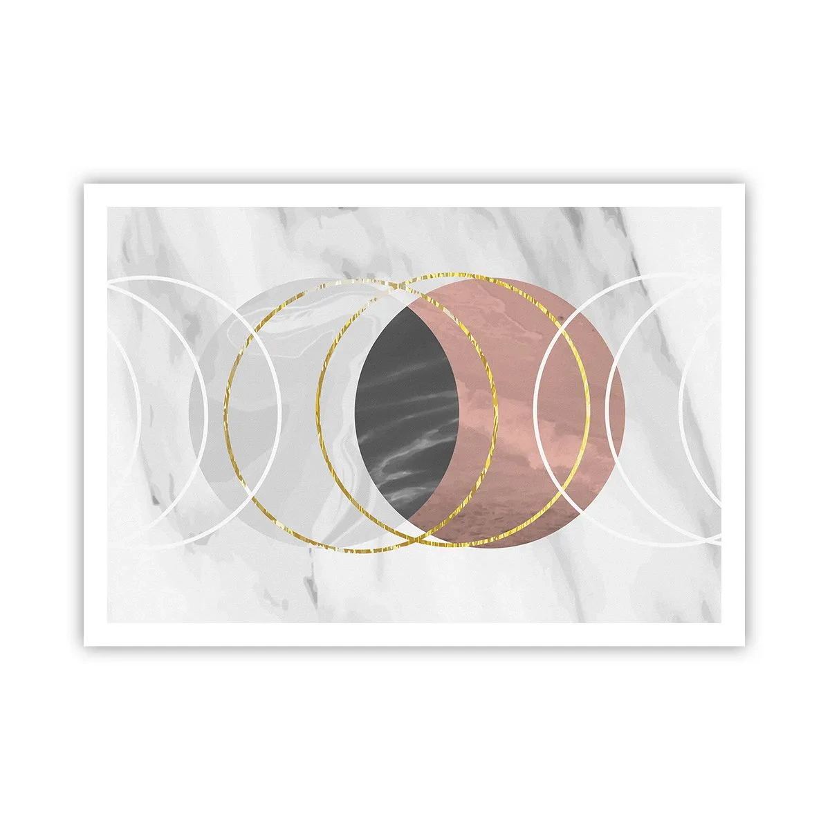 Affiche - Poster - Composition géométrique abstraite avec des cercles et des détails métalliques - 100x70cm - Musique des sphères - Décoration murale moderne pour le salon et la chambre ARTTOR