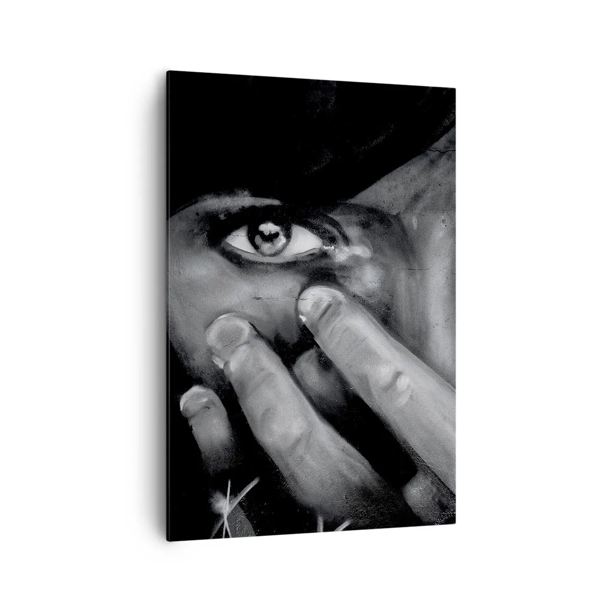 Impression sur toile - Image sur toile - Portrait en noir et blanc d'une femme se couvrant le visage avec ses mains. - 70x100cm - Je ne dirai pas qui a peint - Décoration murale moderne pour le salon et la chambre ARTTOR