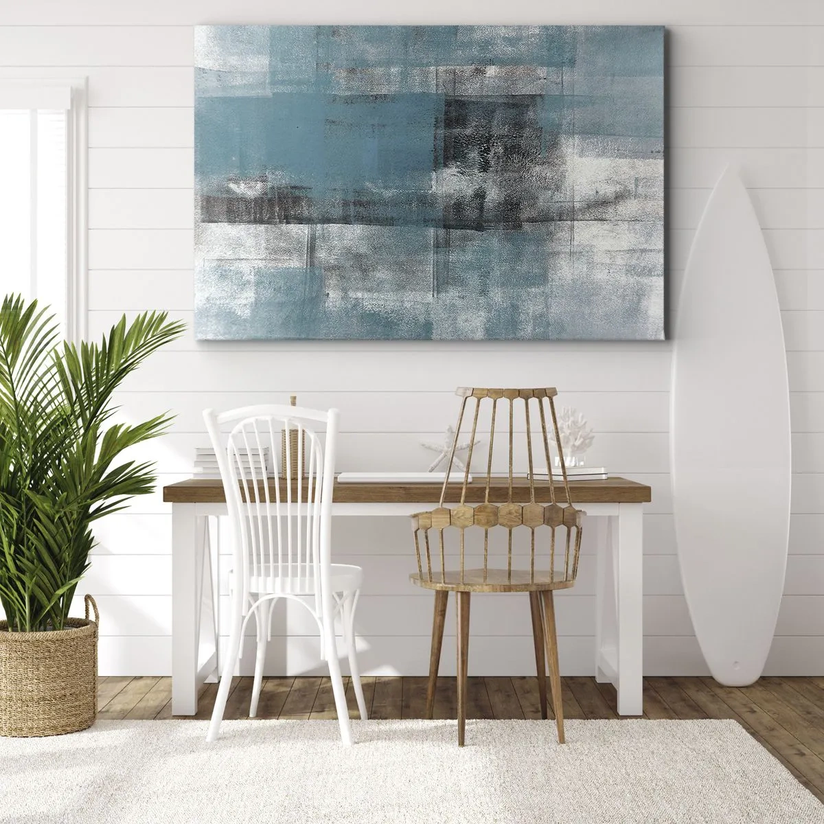 Impression sur toile - Image sur toile - Une composition abstraite dans des tons de bleu avec texture et couches. - 100x70cm - Eau et air - Décoration murale moderne pour le salon et la chambre ARTTOR