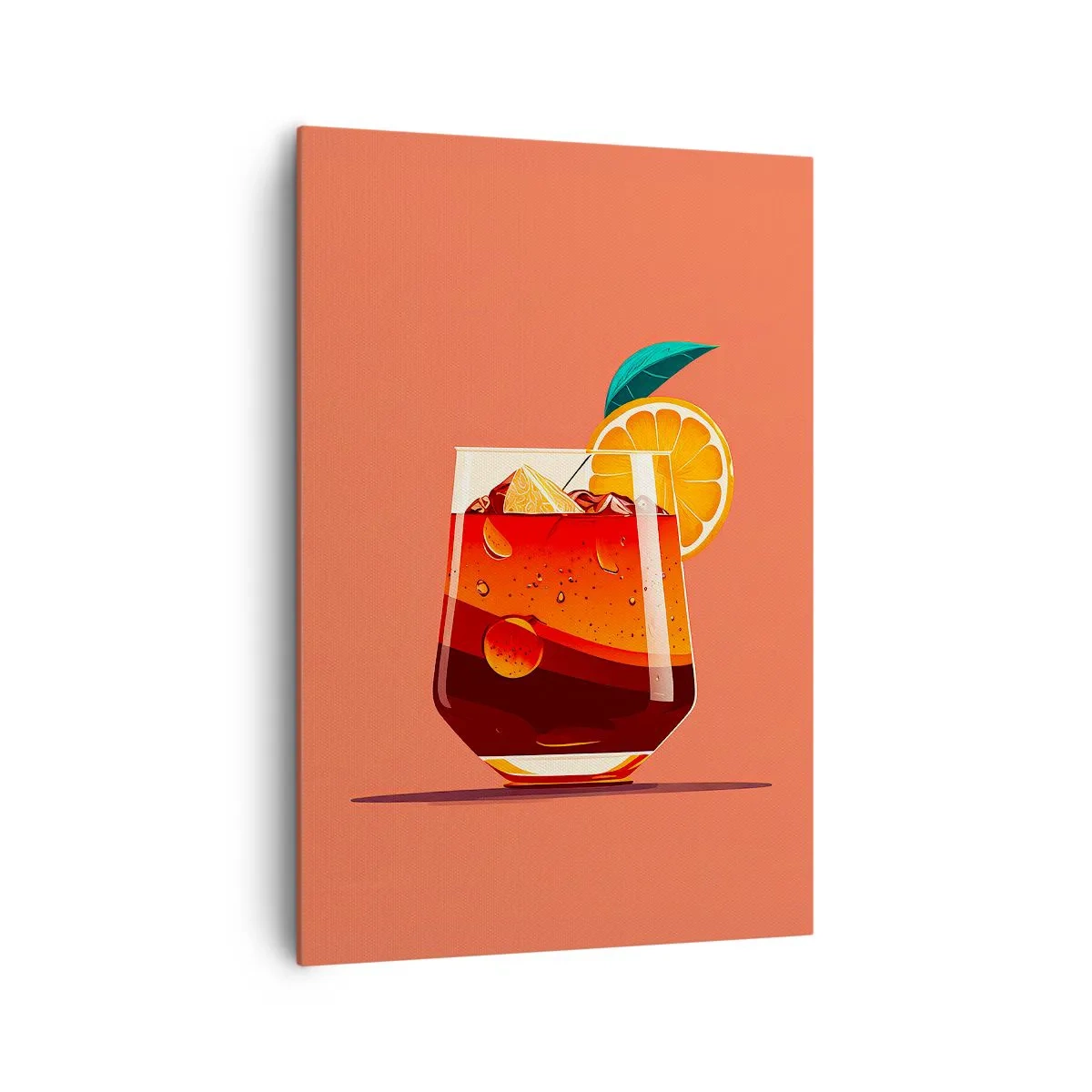 Impression sur toile - Image sur toile - Un verre de boisson et une tranche d'orange sur un fond orange - 70x100cm - Rafraîchissement d'été - Décoration murale moderne pour le salon et la chambre ARTTOR