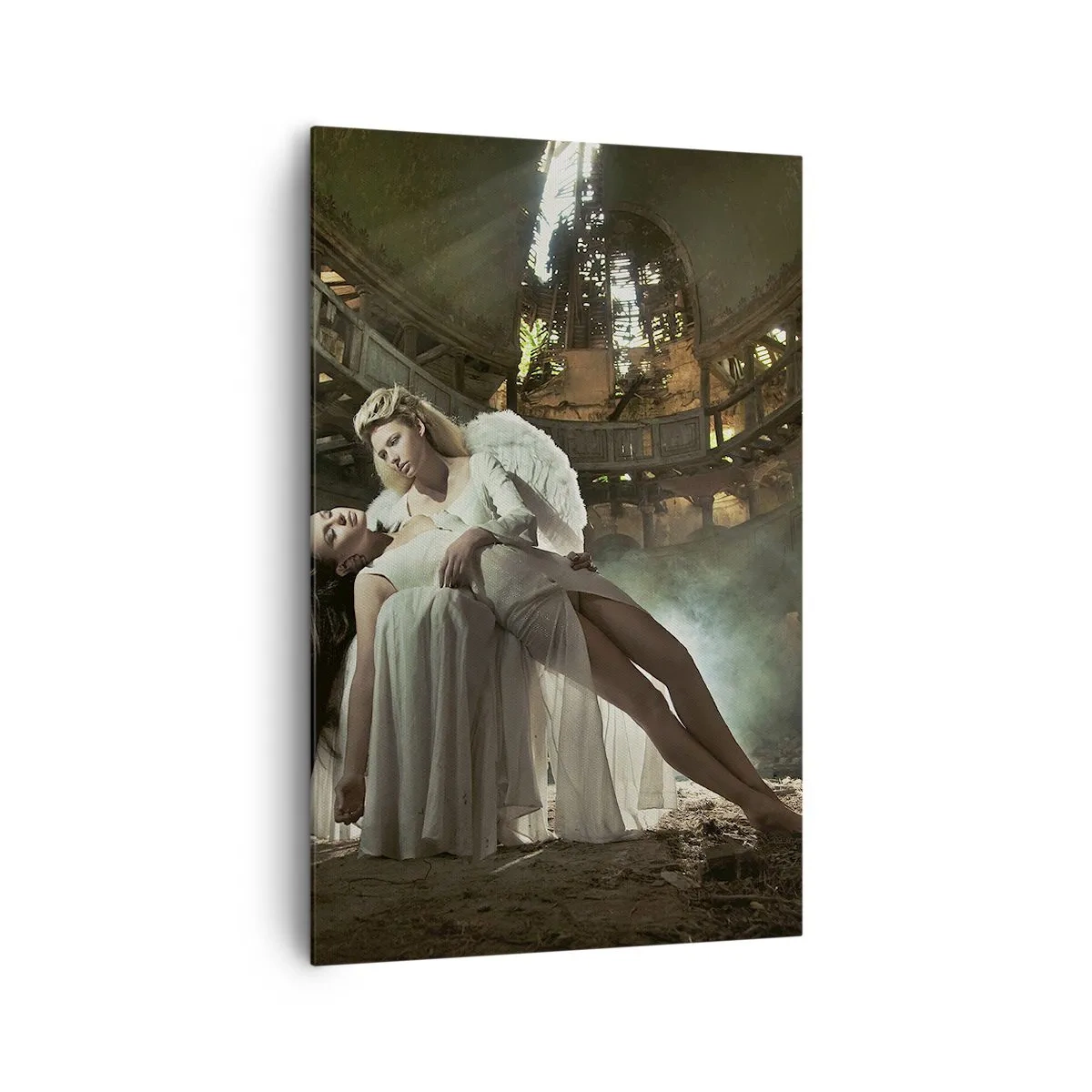 Impression sur toile - Image sur toile - Deux personnages en ruines avec un jeu de lumière - 80x120cm - L'esprit du théâtre ancien - Décoration murale moderne pour le salon et la chambre ARTTOR
