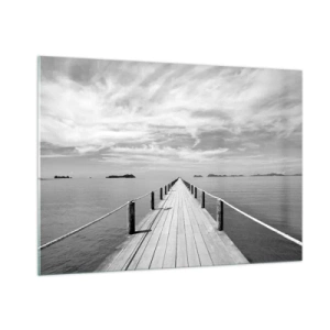 Impression sur verre - Image sur verre - Une jetée en bois menant au loin à travers une mer calme - 100x70cm - Et peut-être un voyage... - Décoration murale moderne pour le salon et la chambre ARTTOR