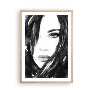 Affiche dans un chêne clair - Poster - Portrait d'une dame en noir et blanc - 50x70 cm