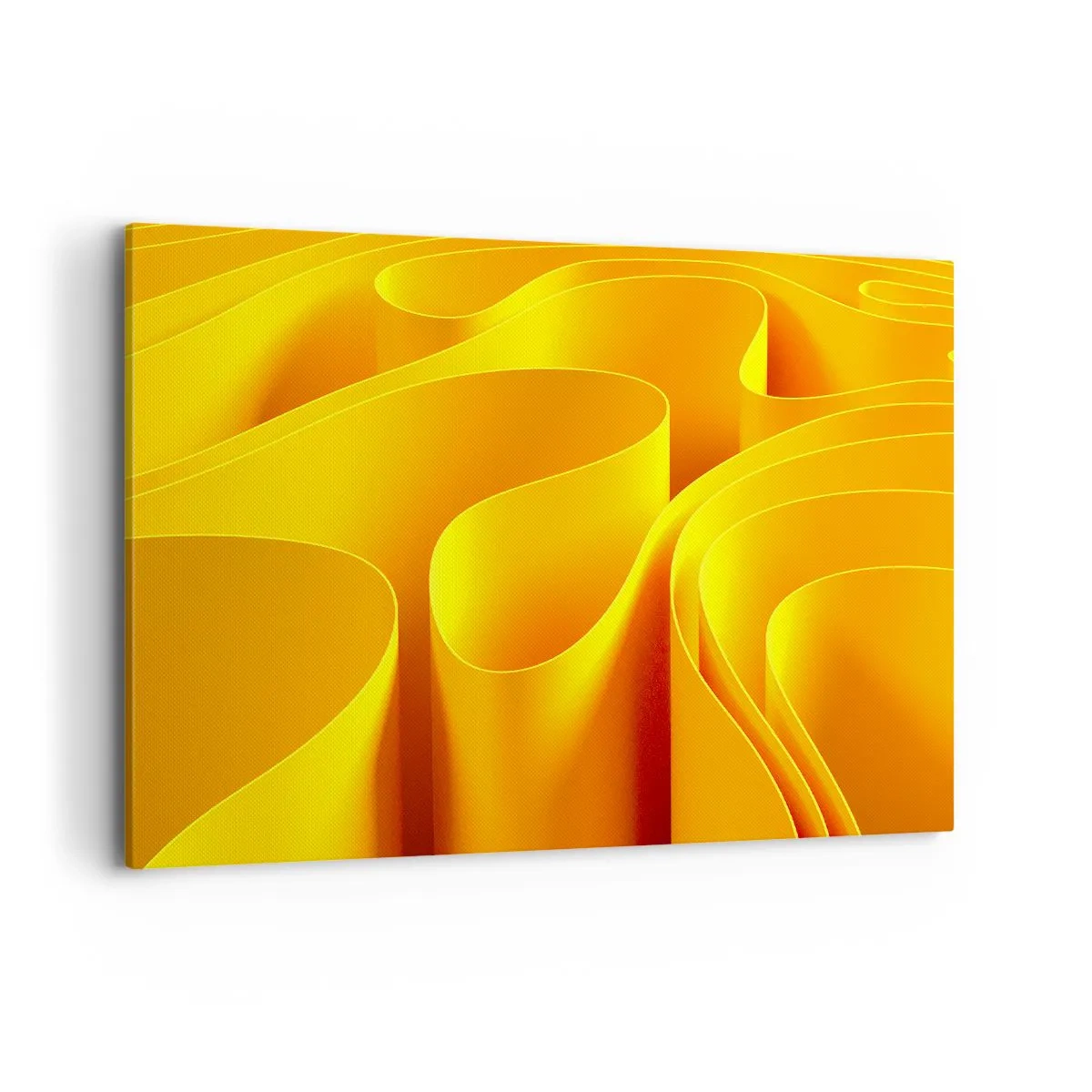 Impression sur toile - Image sur toile - Vagues abstraites jaunes ressemblant à des rayons de soleil - 100x70cm - Comme les vagues du soleil - Décoration murale moderne pour le salon et la chambre ARTTOR