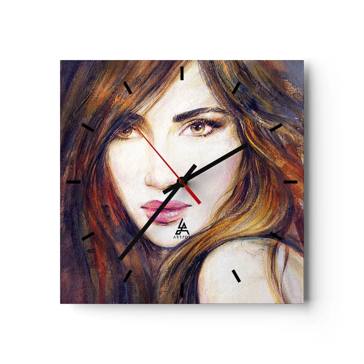 Horloge murale - Pendule murale - Portrait d'une femme dans un style pictural - 30x30cm - Un sou pour vos pensées - Décoration murale moderne pour le salon et la chambre ARTTOR