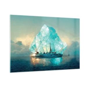 Impression sur verre - Image sur verre - Un voilier devant un immense glacier dans la lumière arctique. - 100x70cm - Diamant arctique - Décoration murale moderne pour le salon et la chambre ARTTOR