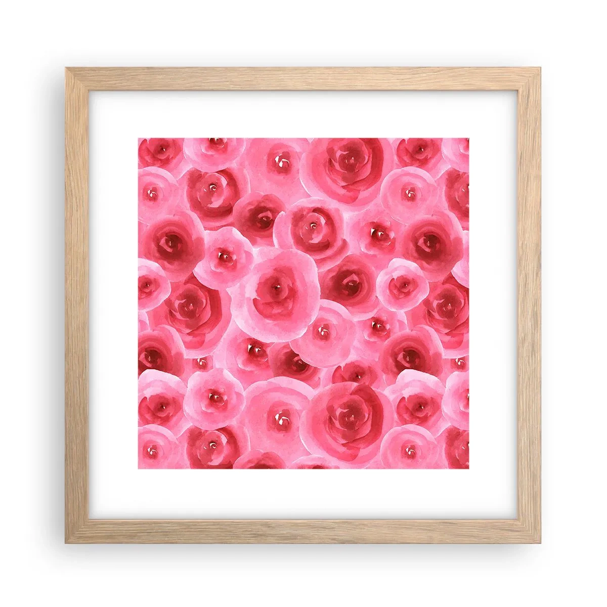 Affiche dans un chêne clair - Poster - Roses en-haut et en-bas - 30x30 cm