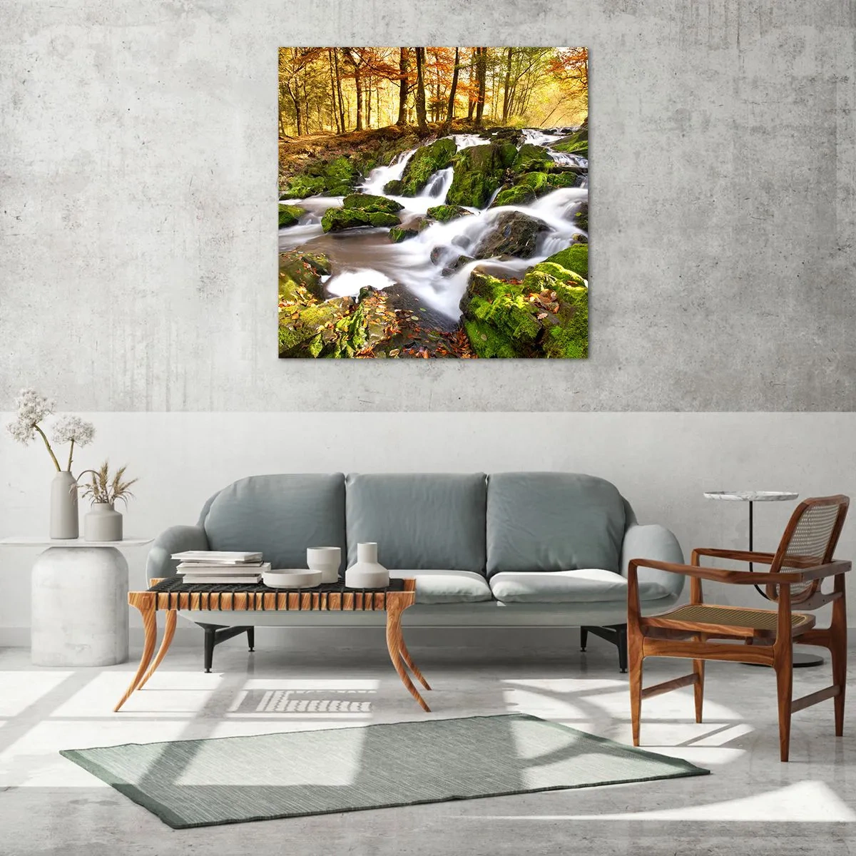 Impression sur verre - Image sur verre - Rapidement à travers la forêt d'automne - 70x70 cm