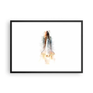 Affiche dans un cadre noir - Poster - Une interprétation artistique à l'aquarelle d'une navette spatiale au décollage - 70x50cm - Des explorateurs pour commencer - Décoration murale moderne pour le salon et la chambre ARTTOR