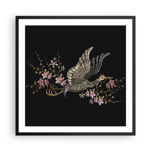 Affiche dans un cadre noir - Poster - Oiseau brodé exotique - 60x60 cm