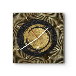 Horloge murale - Pendule murale - Composition géométrique en noir et or avec des rayons - 30x30cm - Composition glamour - Décoration murale moderne pour le salon et la chambre ARTTOR