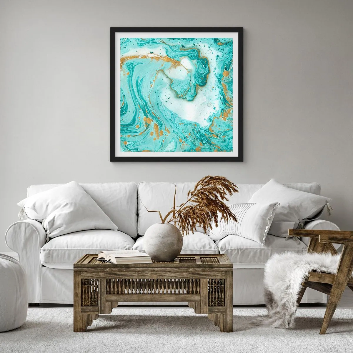 Affiche dans un cadre noir - Poster - Sous la grande vague de l'ère Edo - 50x50 cm