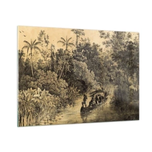 Impression sur verre - Image sur verre - Impression rétro représentant un voyage à travers la jungle - 100x70cm - Expédition à la source - Décoration murale moderne pour le salon et la chambre ARTTOR