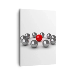 Impression sur toile - Image sur toile - Une boule rouge entourée de boules argentées sur fond blanc - 50x70cm - Un cercle en argent et rouge - Décoration murale moderne pour le salon et la chambre ARTTOR