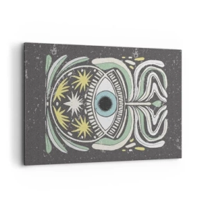 Impression sur toile - Image sur toile - Un œil symbolique entouré de motifs abstraits - 120x80cm - Rituels tribaux - Décoration murale moderne pour le salon et la chambre ARTTOR