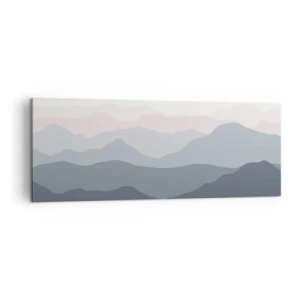 Impression sur toile - Image sur toile - Subtiles couches de montagne dans des tons de gris et de bleu - 140x50cm - Vagues de montagnes - Décoration murale moderne pour le salon et la chambre ARTTOR